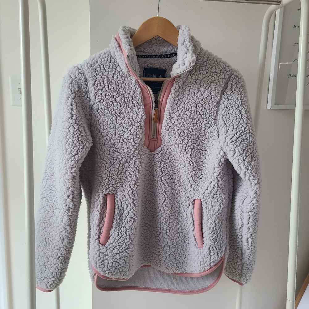 Cozy Womens Gray Sherpa Jacket with Pink Accents